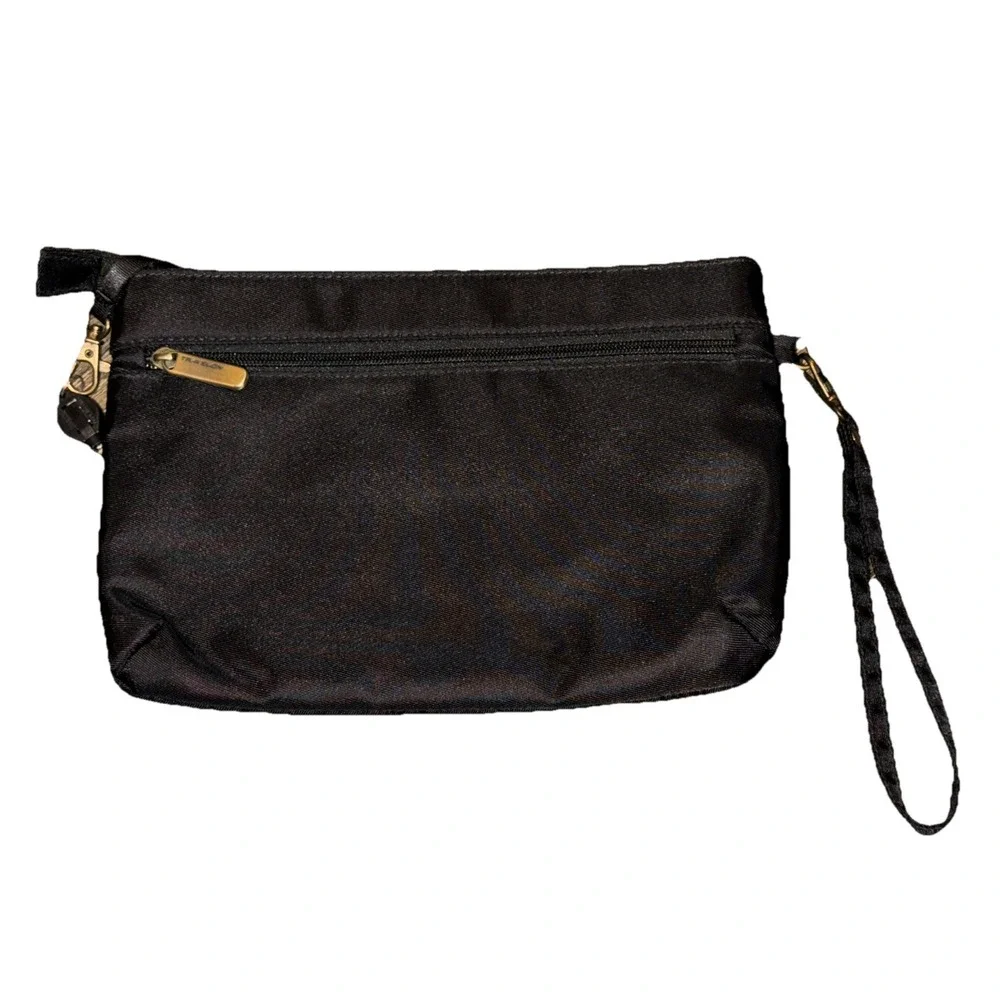 Travelon Wristlet Wallet Anti Theft Black Satin Credit Cards Minimalist 11 X 7